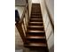 A close-up of a wooden staircase with a light-colored wall at 5427 Forest Pines Dr, Lithonia, GA 30058