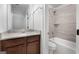 Clean bathroom with shower/tub combo and granite vanity at 870 N Bethany Rd, Mcdonough, GA 30252