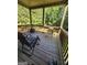 Back porch with outdoor seating, overlooking large backyard, fire pit, and green trees at 65 Waters Edge Ln, Covington, GA 30014