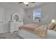Bedroom featuring a white dresser with mirror, a comfortable bed, and a window with a neighborhood view at 720 Lanarck Way, Peachtree City, GA 30269