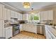 Kitchen with white cabinets, stainless steel appliances, and tile flooring at 103 Sandtrap Rdg, Peachtree City, GA 30269
