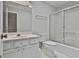 Bathroom featuring a white vanity with sink, toilet, and glass door shower at 337 Legacy Ln, Peachtree City, GA 30269