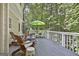 Relaxing deck space featuring outdoor seating, umbrella, and wooded views, perfect for enjoying nature at 337 Legacy Ln, Peachtree City, GA 30269