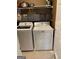 Organized laundry room with washer, dryer, and ample shelving for storage at 200 Timber Ridge Dr, Mcdonough, GA 30252
