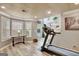 Bright, finished basement with a treadmill, windows, and stylish decor at 25 Grange Way, Sharpsburg, GA 30277