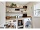 Practical laundry room with modern washer and dryer, sleek countertops, and ample storage space at 25 Grange Way, Sharpsburg, GA 30277