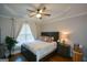 Comfortable bedroom features a tray ceiling, ceiling fan, and natural light from the window at 6422 Paulson, Atlanta, GA 30328