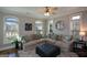 Inviting living room with a large sectional sofa, ottoman, and arched windows offering natural light at 6422 Paulson, Atlanta, GA 30328