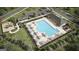 Birds eye view of community pool with lounge chairs, umbrellas, and a playground at 8591 Seabiscuit Rd # 113, Lithonia, GA 30058