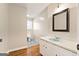 Bathroom featuring a blue sink and custom blue and tan tile flooring at 3411 Airline Rd, Mcdonough, GA 30252