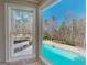 View of backyard with a pool and patio furniture through two large windows at 709 Prestige Pt, Peachtree City, GA 30269