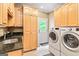 Functional laundry room offers a sink, ample storage, and washer/dryer units at 709 Prestige Pt, Peachtree City, GA 30269