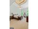 Spacious main bedroom with fireplace, sitting area, arched windows, ceiling fan, and tray ceiling at 709 Prestige Pt, Peachtree City, GA 30269