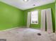 Green bedroom featuring a window, in need of tidying at 3623 Meadow Glen Cir, Ellenwood, GA 30294