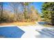 Snow covered back yard with dry grass and bare trees and blue sky on a sunny day at 3049 Flat Shoals Rd, Atlanta, GA 30349
