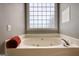 Close up on bathroom tub that features jacuzzi jets and glass block window at 2683 Mariner Way, Villa Rica, GA 30180