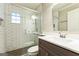 Modern bathroom featuring a glass enclosed shower, subway tile, and vanity at 3485 Maplehurst Dr, Decatur, GA 30032