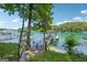 Private dock on a lakeside property with clear blue water and green trees in the background at 6337 Lakeview Dr, Buford, GA 30518