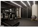 Modern home gym featuring a treadmill, weight machine, and ample workout space at 532 Saint Sambar Dr, Ellenwood, GA 30294