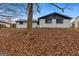 View of backyard with lawn covered in leaves and brick home exterior with dark trim at 6973 Stephens Dr, Rex, GA 30273