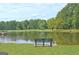 Scenic pond with a fishing pier, gazebo, and bench, surrounded by mature trees at 101 Nightwind Ct, Peachtree City, GA 30269