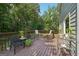 Spacious wooden deck with a view of the wooded backyard, great for entertaining at 230 Wyngate Cir, Fayetteville, GA 30215