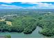 Breathtaking aerial view of lakefront property surrounded by lush greenery and sparkling waters under a blue sky at 5200A Burruss Mill Rd, Cumming, GA 30041