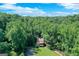 An aerial view of the home nestled within 34 acres of lush forest, and adjacent to a tranquil stream at 5200A Burruss Mill Rd, Cumming, GA 30041