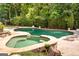 Backyard pool and hot tub with stone accents and lush landscaping at 401 Robinson Rd, Peachtree City, GA 30269