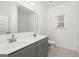 Bright bathroom with double sinks, gray cabinets, a large mirror, and a window at 1724 Goodwin Dr # 74, Hampton, GA 30228