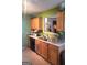 Kitchen featuring wood cabinets, a stainless steel double sink, and bright green walls at 11714 Double Lake Xing, Fayetteville, GA 30215