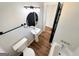 Bathroom featuring pedestal sink and modern black fixtures at 1209 Topaz Ln, Villa Rica, GA 30180