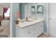 Bathroom featuring a double sink vanity with white cabinets and hardware at 509 Carleton Pl, Locust Grove, GA 30248