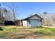 Exterior view of a detached concrete block garage with a white roll-up door at 623 Swan Lake Rd, Stockbridge, GA 30281