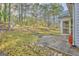 Backyard view with a patio area, natural landscaping, and mature trees at 88 Harbour Lake Dr, Fayetteville, GA 30215