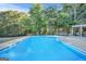 Relaxing backyard pool view surrounded by lush trees, with stairs for access on a sunny day at 4226 Highway 155 N, Stockbridge, GA 30281
