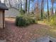 Backyard landscape with wooded area and view from the wooden deck at 1725 Sara Se Ct, Conyers, GA 30013