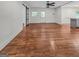 Spacious living area with hardwood floors, and a sliding barn door at 2117 Keheley Dr, Decatur, GA 30032