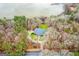 Bird's-eye view of property with a long driveway surrounded by trees near a lake at 160 Allie Dr, Mcdonough, GA 30252