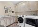 Well-equipped laundry room with washer, dryer, ample cabinetry, and a utility sink at 160 Allie Dr, Mcdonough, GA 30252