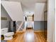Cozy bathroom featuring wood-look flooring and unique angled ceilings at 630 Stoney Point Rd, Bowdon, GA 30108
