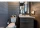 Contemporary powder room with shiplap walls, modern fixtures, a square mirror, and crisp decor at 135 Kelmscott Ln, Fayetteville, GA 30214