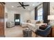 Bright and airy living room with a comfortable white sofa, a ceiling fan, and stylish decor at 135 Kelmscott Ln, Fayetteville, GA 30214