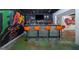 A stylish bar area with seating, graffiti, and a sleek design in the basement at 1408 Hemphill Rd, Stockbridge, GA 30281