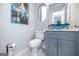 Stylish bathroom showcasing a glass vessel sink atop a modern vanity, complemented by contemporary fixtures at 1408 Hemphill Rd, Stockbridge, GA 30281