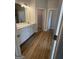 Elegant bathroom with dual vanity, sleek cabinets, modern fixtures, and entry to the walk-in closet at 5311 Tuscany Dr # 98 Plapprox Sqft, Douglasville, GA 30135