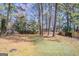 The backyard features mature trees providing shade at 9090 Dorsey Rd, Riverdale, GA 30274