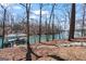 Lake view showing the dock with boat slip and surrounding natural landscape for waterfront living at 4185 Etcetera Ln, Cumming, GA 30041