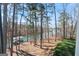 Scenic lake view from the house, showcasing a dock and waterfront access through the trees at 4185 Etcetera Ln, Cumming, GA 30041