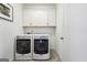 Neat laundry room with white cabinets above a modern washer and dryer at 1685 Tabor Dr, Marietta, GA 30062